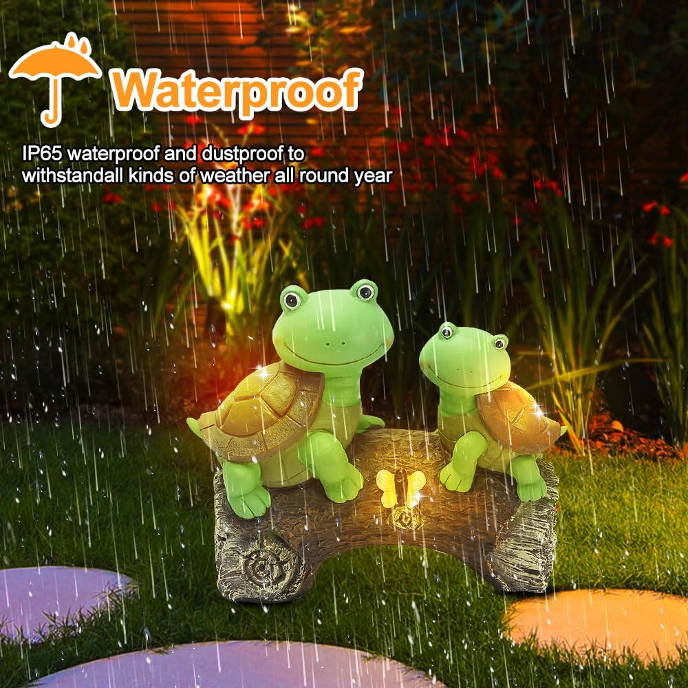 Agarte Solar Frog Statues, Solar Powered Resin Frog Turtle Figurines With Light, Animal Decorative Ornaments - Image 2