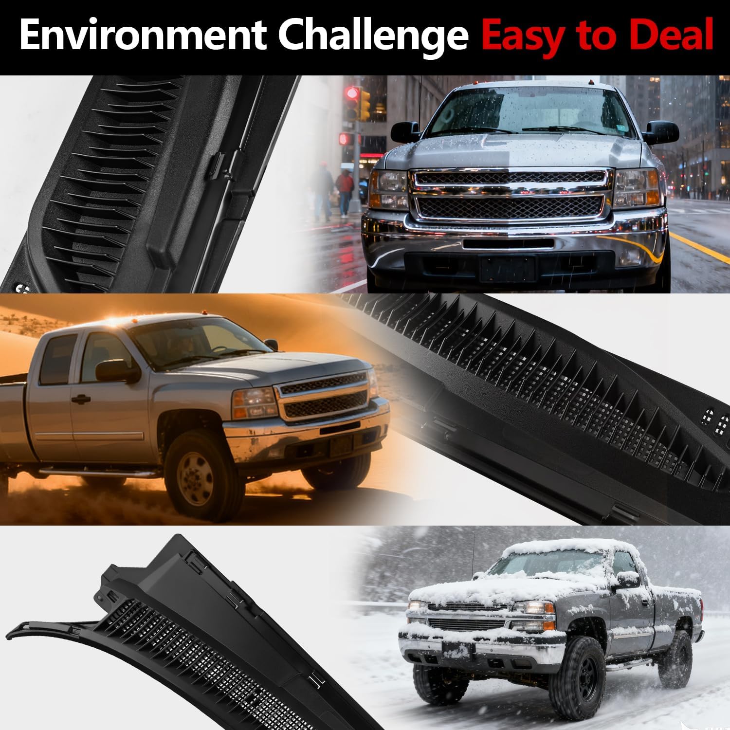 Windshield Wiper Cowl Panel Grille Compatible with Chevy Silverado/GMC Sierra 99-07,Yukon/Tahoe/Chevy Suburban 00-06, Chevy Avalanche/Cadillac Escalade 02-06,Window Cover Insert Panel
