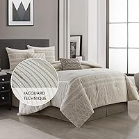 Vista 3 de Conjunto de edredón de algodón Grand Avenue tamaño Queen, 6 piezas, juego de ropa de cama geométrica jaspeada beige, faldón para cama, almohadas