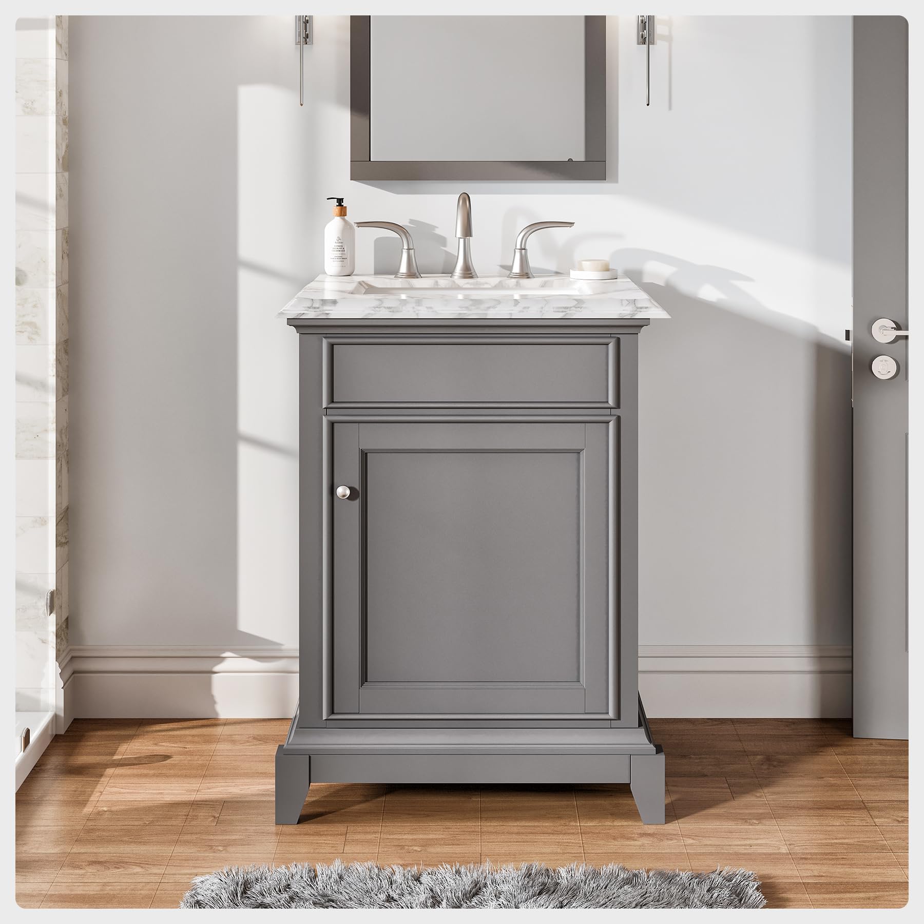 Amazon.com: Eviva Modern Freestanding Bathroom Vanities - Solid Wood Gray 24 Inch Bathroom ...