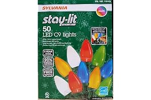 Sylvania Stay-Lit Platinum LED Christmas Lights: 50 Count C9 Multicolor String Lights...