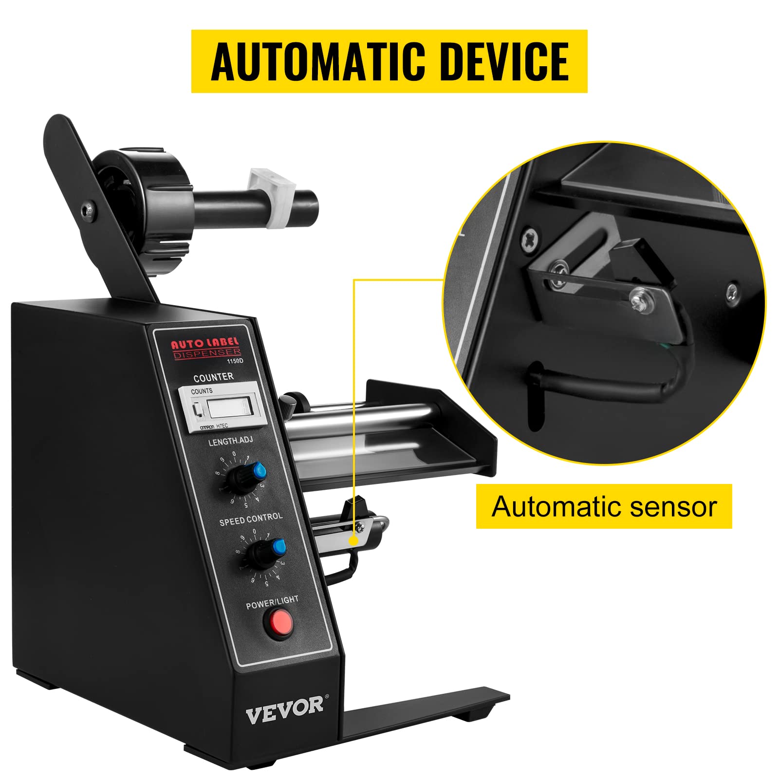 VEVOR Automatic Label Dispenser 110V, 12W AL-1150D Automatic Manual Label Stripper Label Machine 1-8 m/min, Portable Label Applicator for Various Bottles Label Sizes, Auto Counting 0-999999