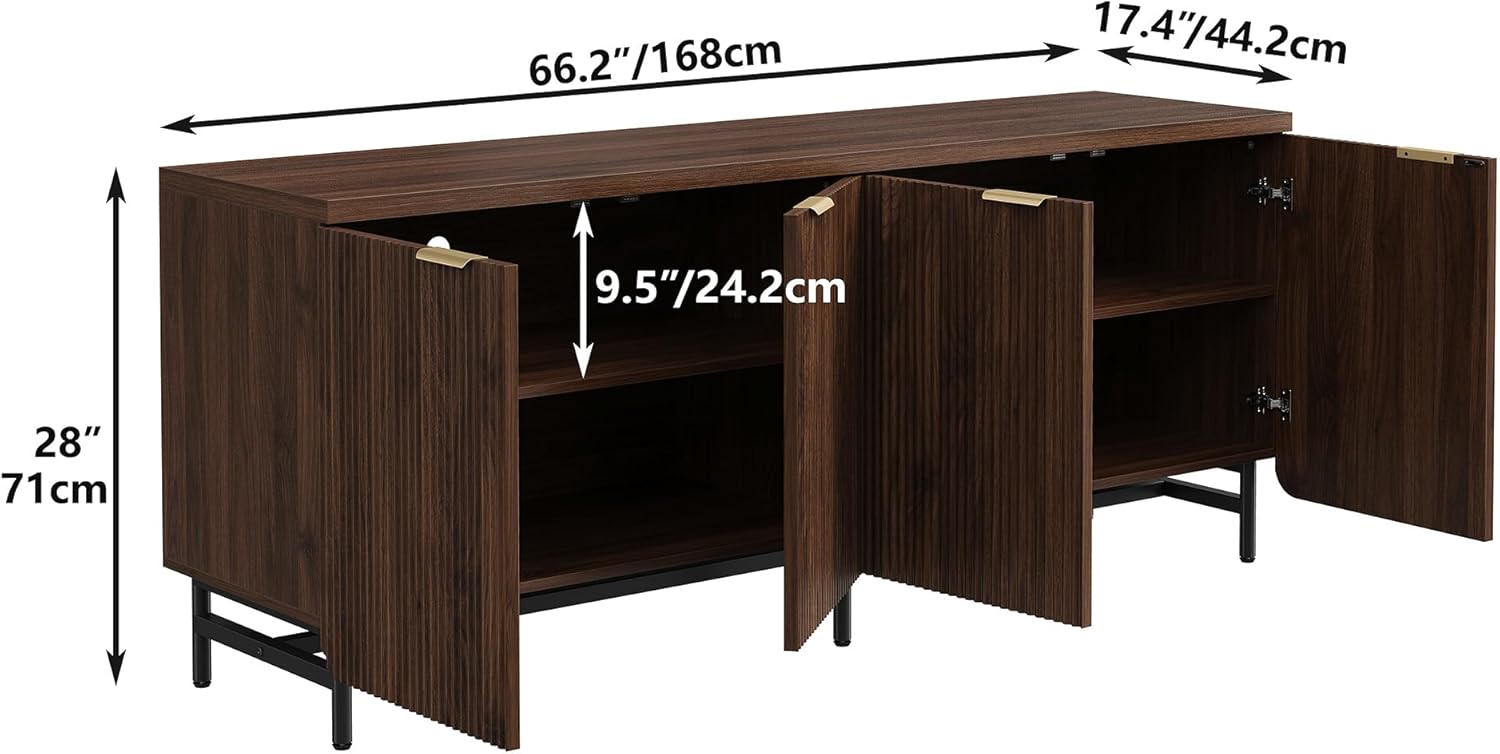Dimensions of Furniouse 66.2''W Walnut Large Fluted Buffet Cabinet
