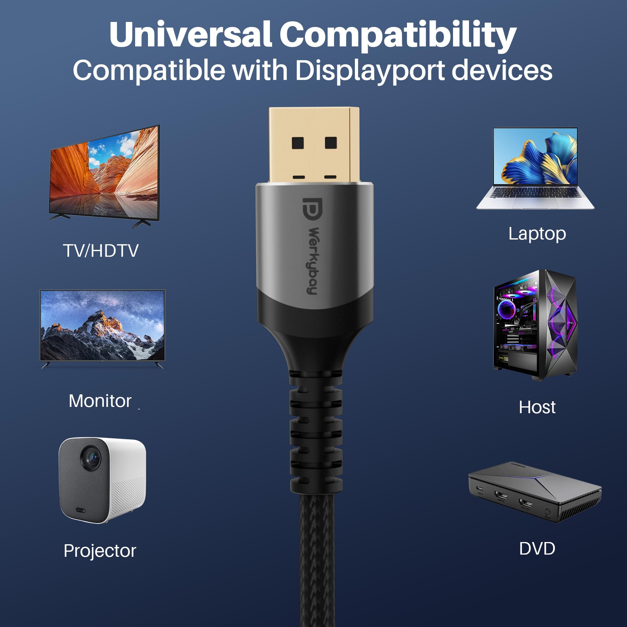 Kabel 8K DisplayPort 2 m, DP 1.4, 32,4 Gbps, certyfikat VESA, nylonowa osłona, 8K 60 Hz 4K 120 Hz 2K 240 Hz, HBR3 HDCP HDR, FreeSync G-Sync, do monitora, laptopa, TV
