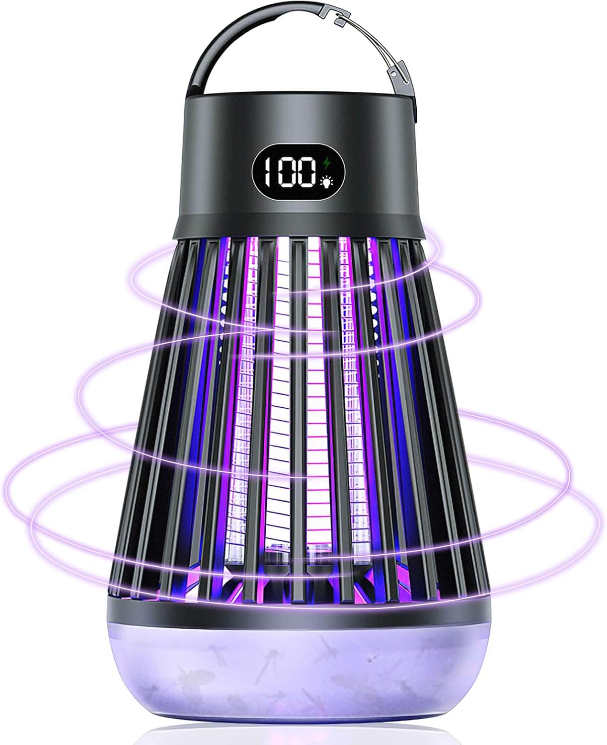 電撃殺虫器 コバエ取り 蚊取り器 【照明＆殺虫両用】UV光源誘引式 360°虫除け ヤクザイ不要 殺虫灯 2way 吊り下げ式&据え置き式両用 捕虫器 静音 防水 USB充電式 液晶ディスプレイ 蚊対策 虫対策 害虫退治 ハエ退治 玄関/寝室/アウトドア兼用 (ブラック)