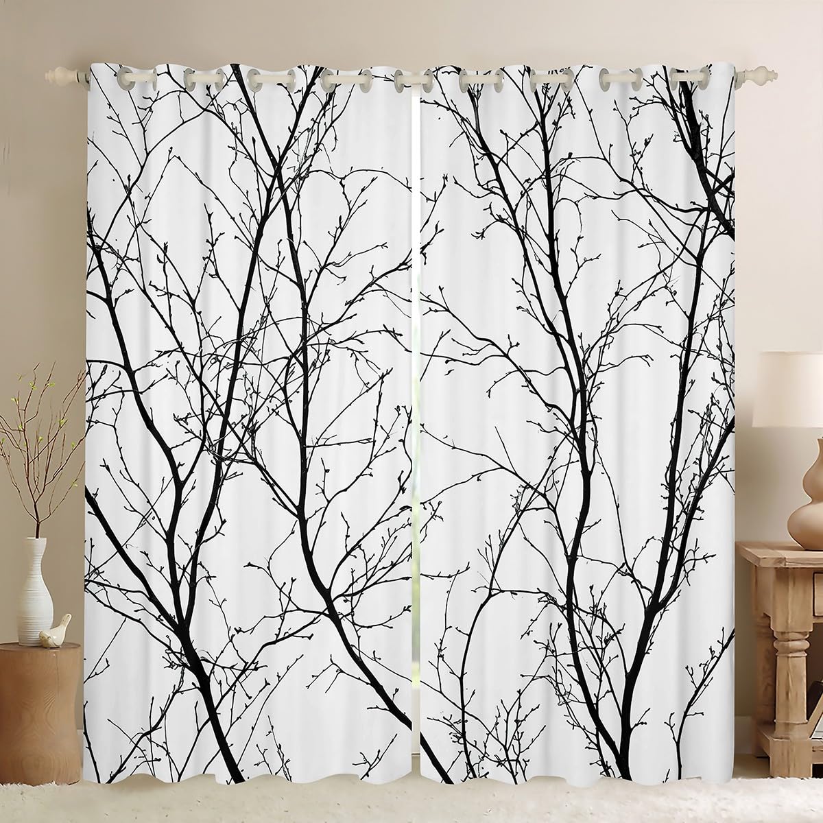 Erosebridal Botanical Trees Curtains 52" Wx63 L for Living Room,Birch Tree Blackout Curtains 30-50% for Bedroom,Wild Plants Window Curtains 2 Panels,