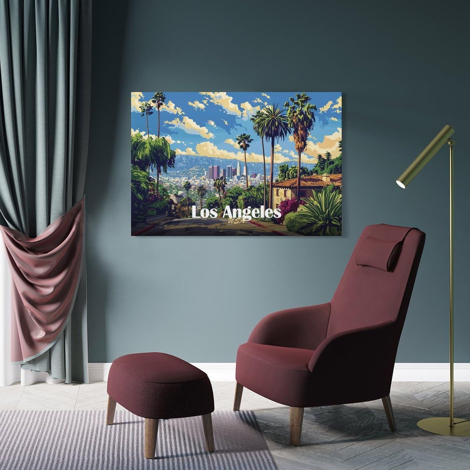 Junmoney Frame-Style-2-1 Wall Picture Print Los Angeles Cityscape, 24X36inch(60X90cm), For Entrance Walls, Hall Decor Or Foyers, Home Artwork For First Impressions