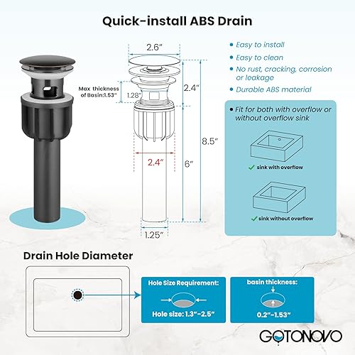 Miniatura 5 de gotonovo Grifo de lavabo de baño con dos asas de 4 pulgadas, bronce aceitado de 2 agujeros, montaje en cubierta con drenaje desplegable y líneas de