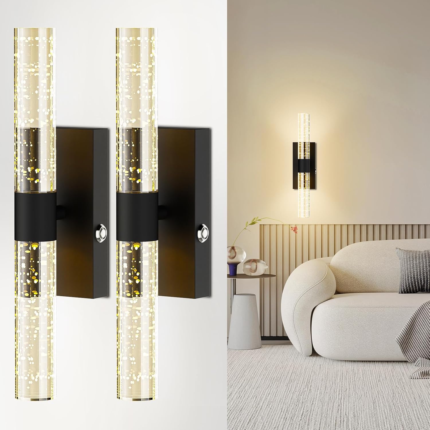 Wall Sconces Set of Two – Rechargeable LED Wall Lights for Bedroom and Living Room,Bathroom Mirror, Hallway