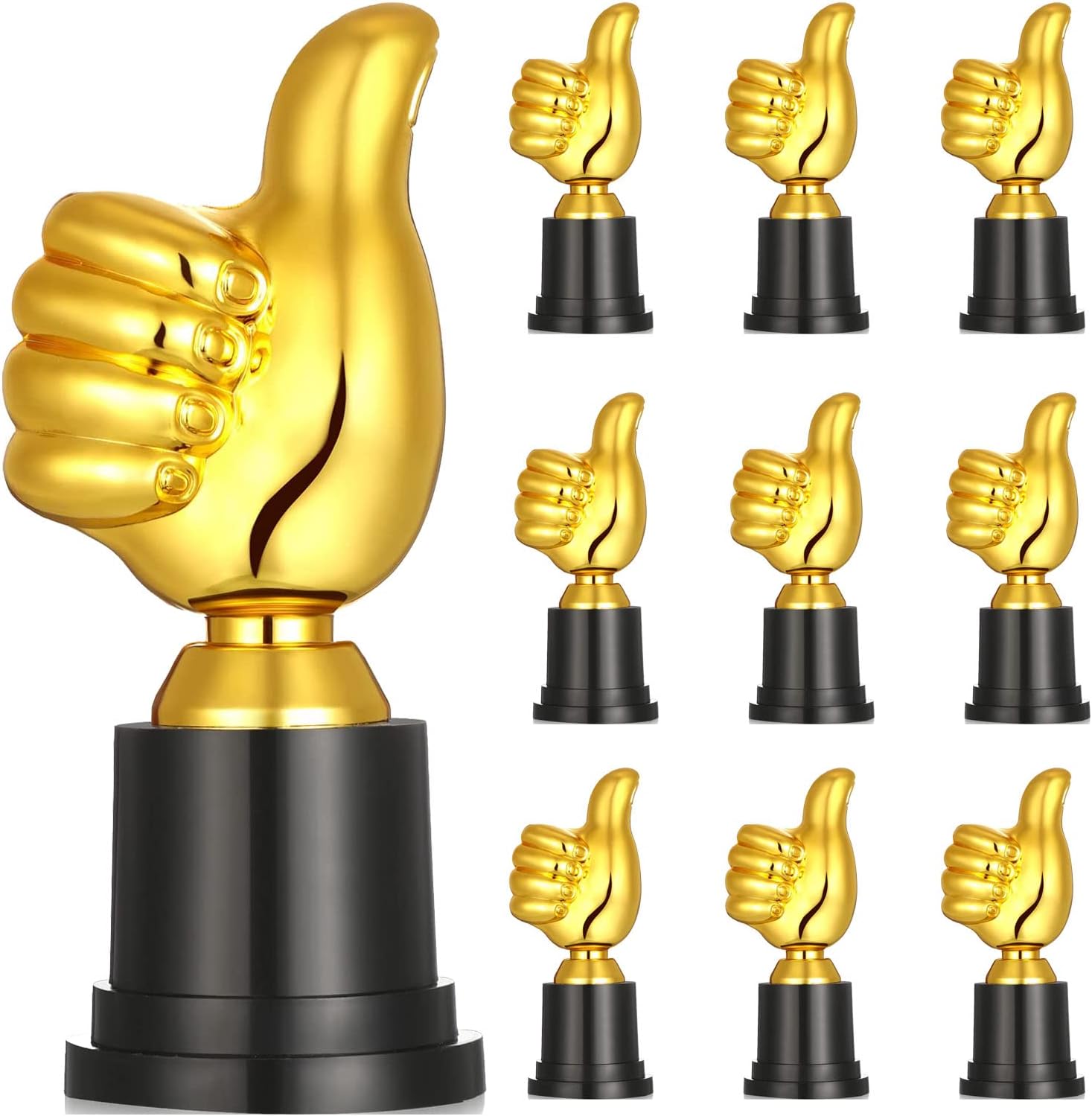 TERRIFI Plastic Gold Trophy Awards, 10 Pcs 5 Inch High Thumbs up Trophies, Funny School Trophy, Suitable for Party, Kids, Employee, Teacher