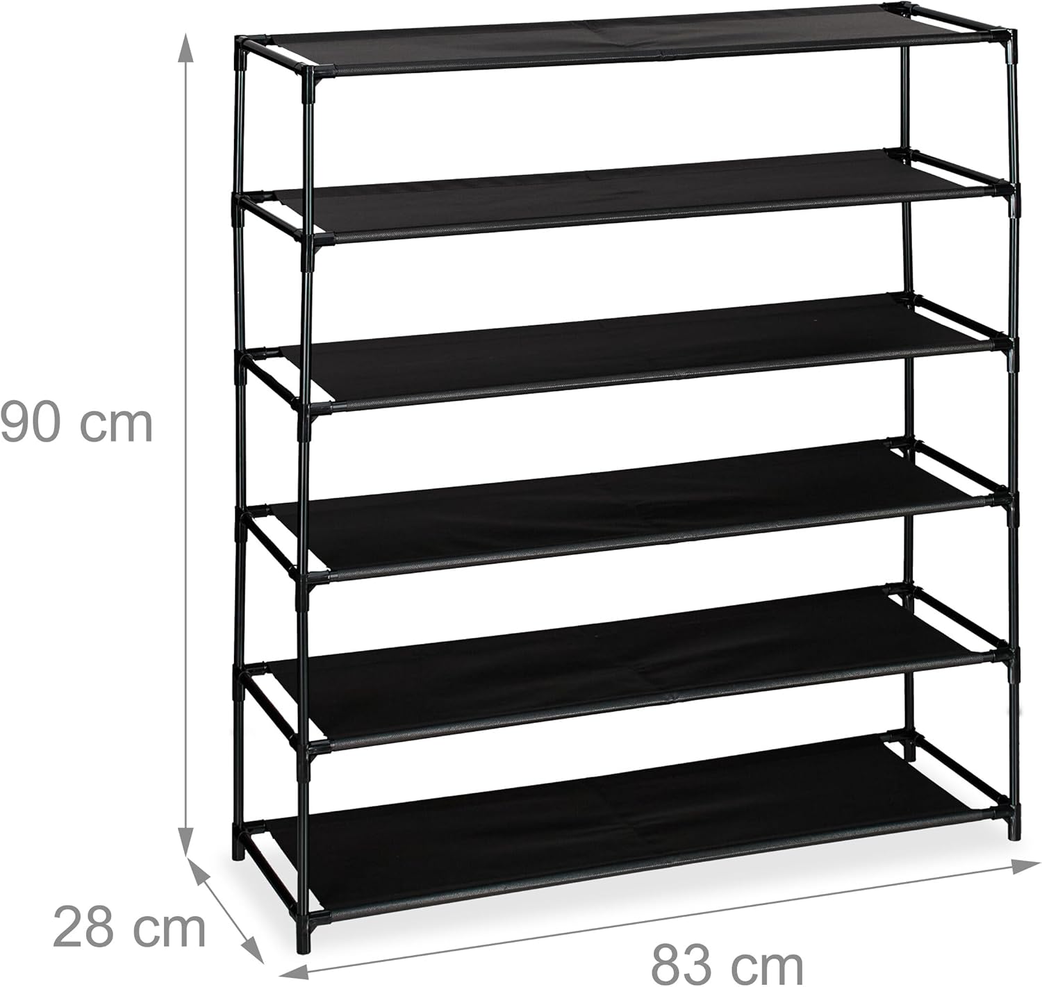 Relaxdays Shoe Rack, with 6 Levels, Metal Frame, Fabric, Plug Together, Organisation, Hallway Storage, Black, Fleece, 6 tier