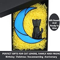 Vista 3 de Decoración de gato atigrado gris en luna azul para colgar en la ventana, regalo conmemorativo para los amantes de los gatos, adorno para mascotas