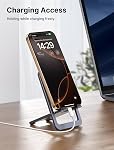 JSAUX Phone Stand, Foldable Cell Phone Holder for Desk, Aluminum Adjustable Cellphone Stand for Plane Travel Essentials, Compatible with iPhone 15 Pro max, Samsung S23 S22, Switch, iPad, Tablet-Grey