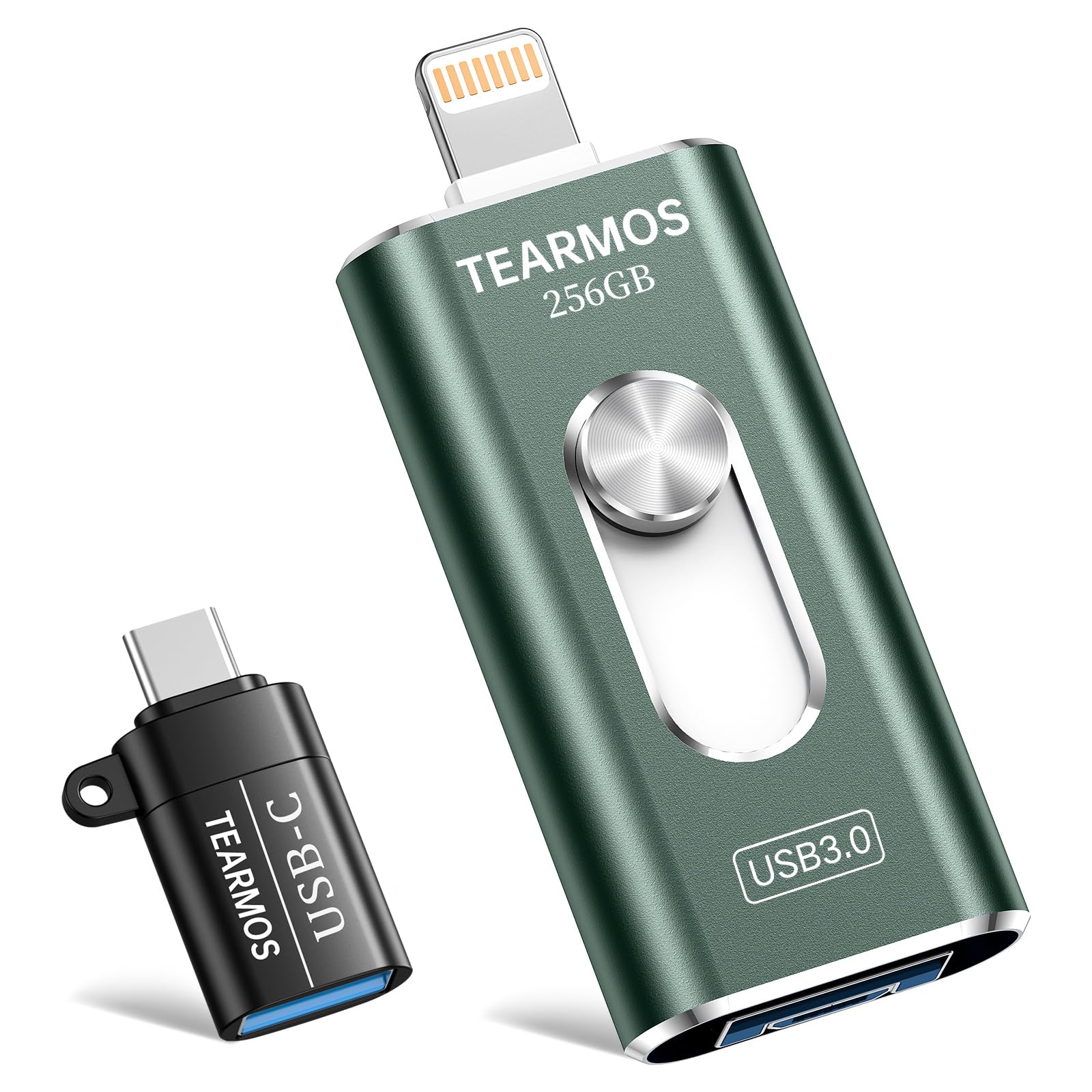 256GB USB Flash Drives for Phone, iPhone Memory Storage Stick for Photos and Videos, Compatible with iPhone iPad Android PCs, No App Required Plug & Play (Dark Green)