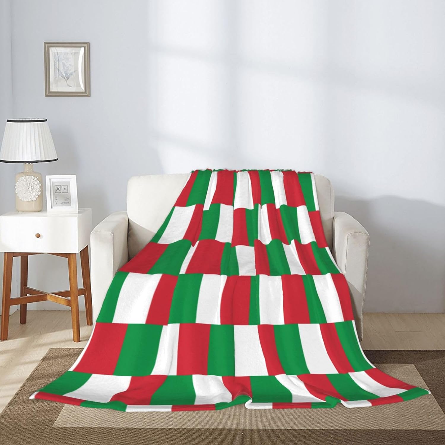 Italian Flag Decorative Gift Blanket, Sofa Bed Living Room Camping Travel Blanket (50 * 40 inches), Flannel Children's Blanket,