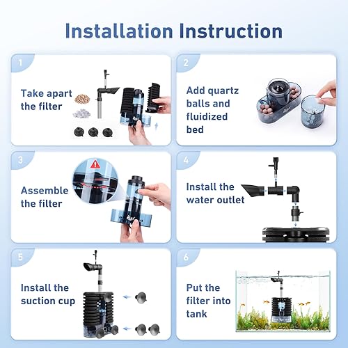 Miniatura 5 de AQQA Filtro USB para acuario DC 5 V Whisper Fish Tank Sponge Filter Triple Filtración con biomedios y lecho fluidizado Filtro de flujo ajustable