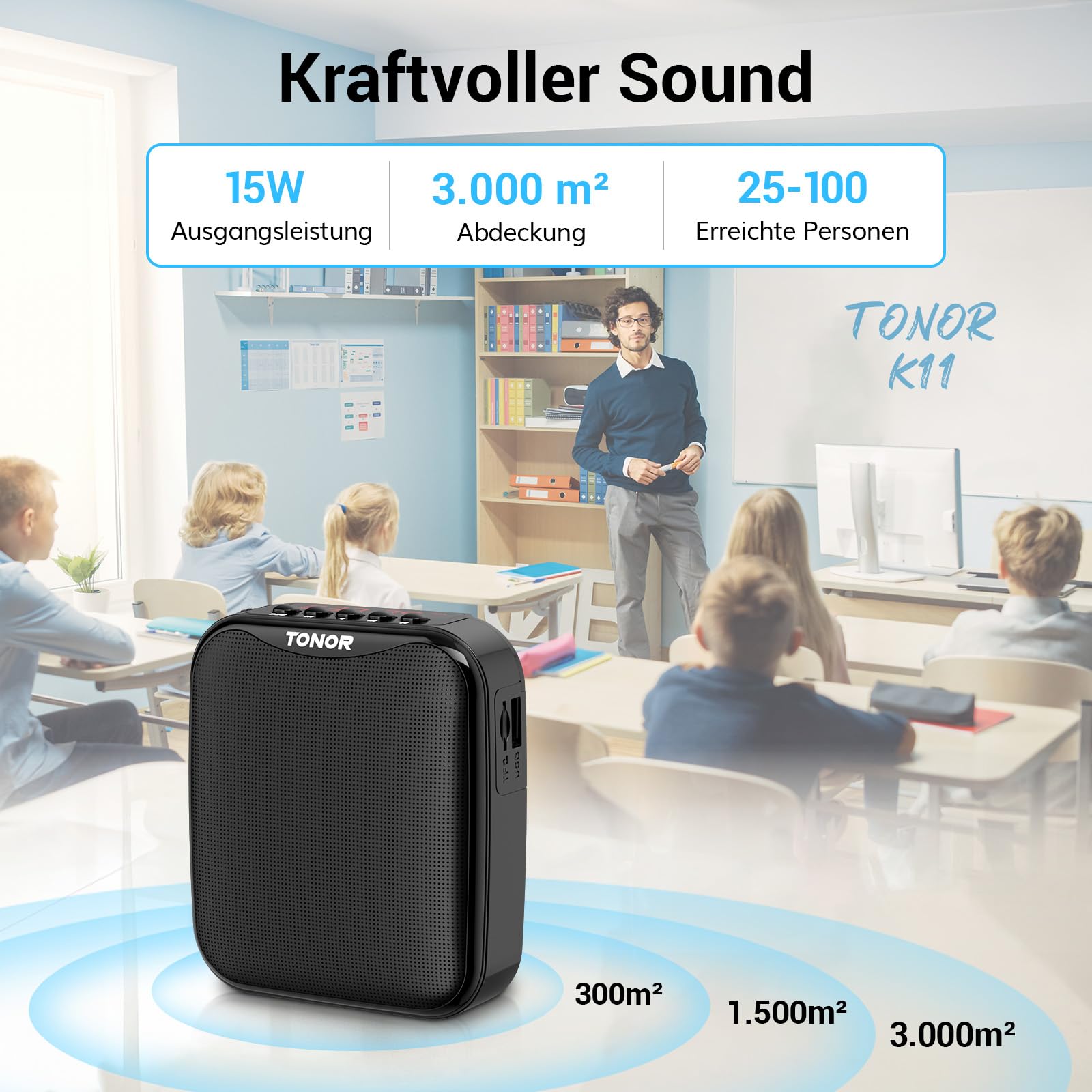 TONOR Sprachverstärker Tragbar, Wiederaufladbarer Mini Stimmverstärker mit Bluetooth Lautsprecher, Wireless Mikrofon-Headset, 25 m PA-System für Trainer, Reiseführer, Tagungen, Fitness, K11