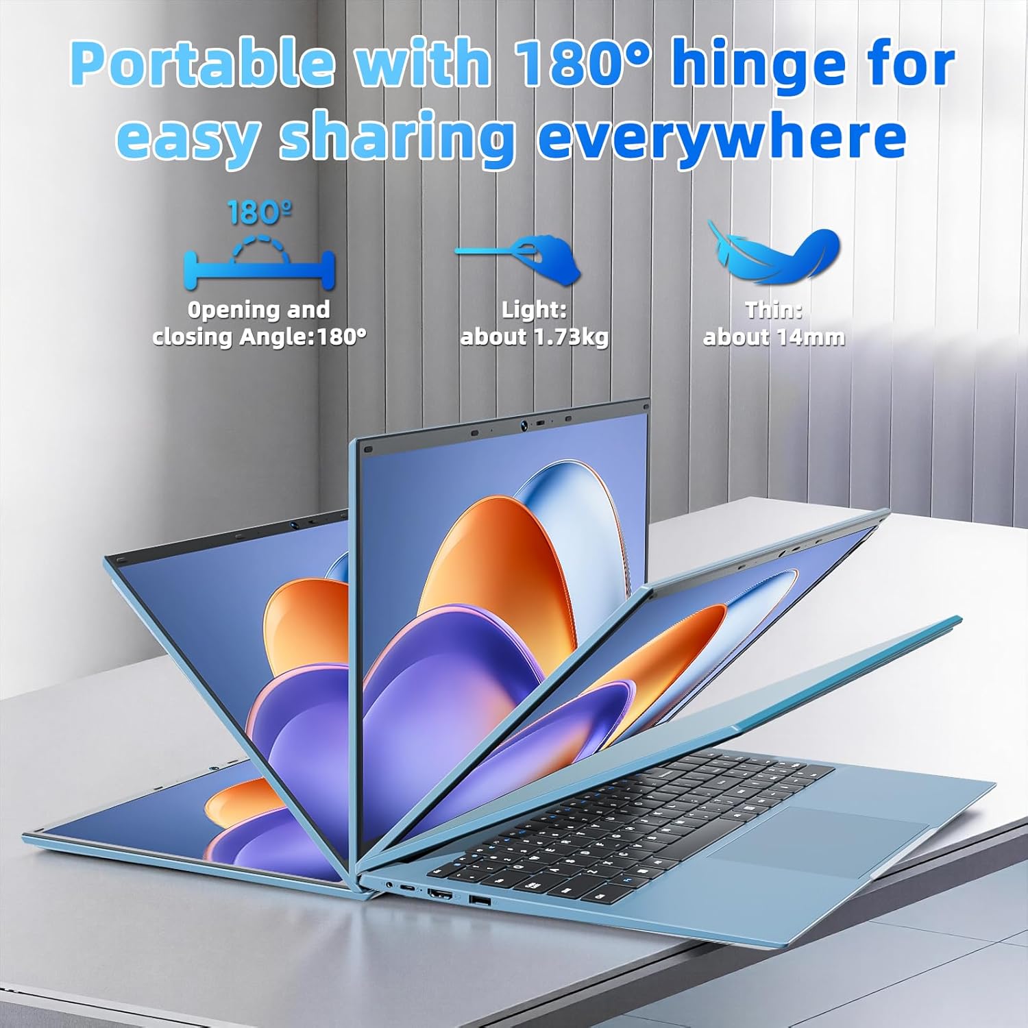 15.6 Inch Laptop Computer with Windows 11 Pro Laptops, 16GB RAM 1024GB SSD, Office 365, WiFi 6, Bluetooth 5.2, 180° Viewing, IPS FHD, 7000mAh, HDMI, Type-C, Cooling Fan