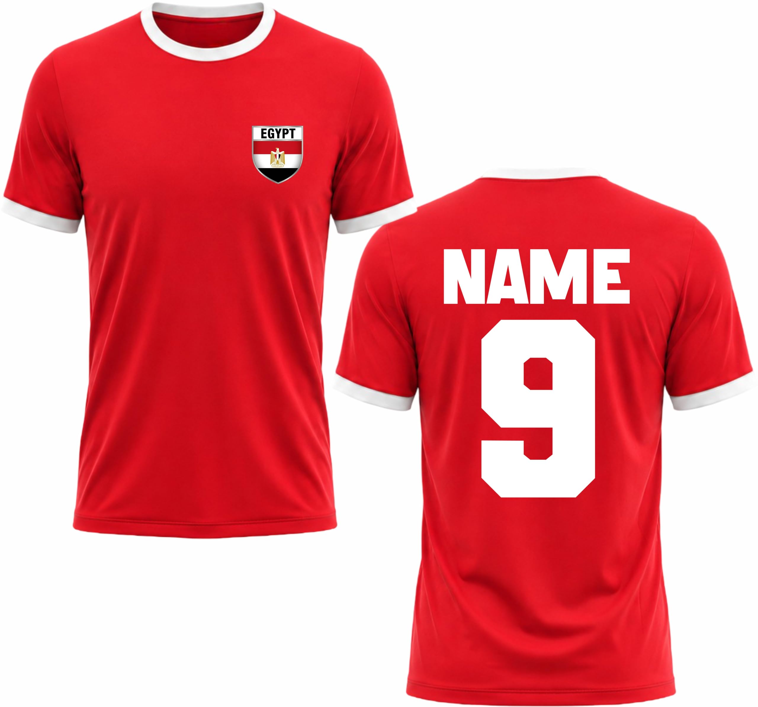 Egypt Football Ringer Shirt Custom Name & Number T-Shirt Personalised Egyptian Football Jersey Top Red/White