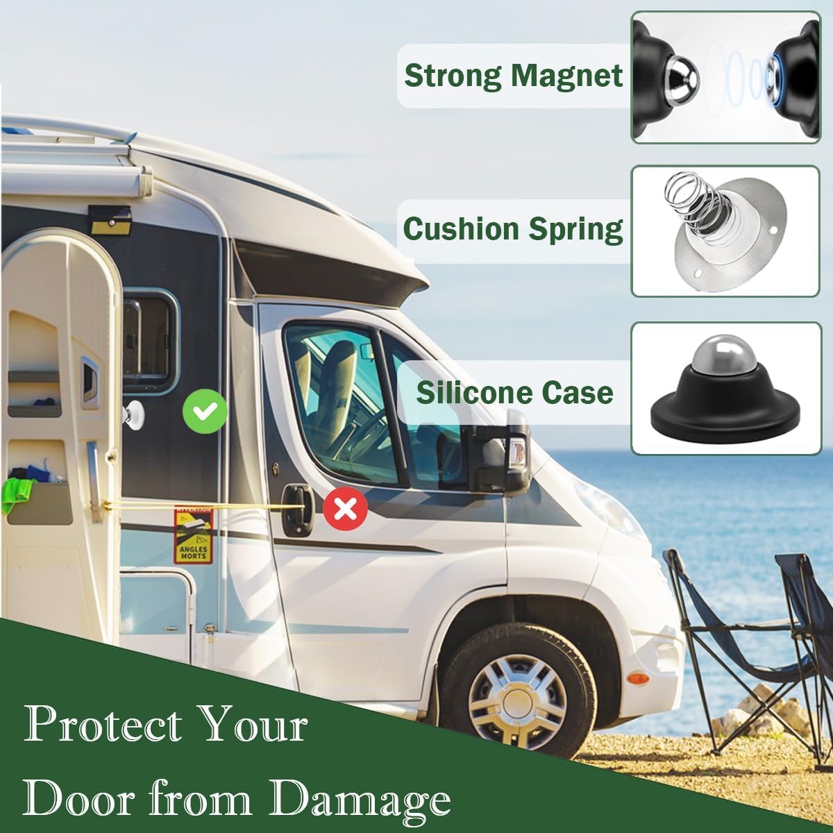 Magnetic Door Stopper Heavy Duty Door Holder with Strong Magnet, Silicone Shock Absorbing Door Stop, No Drill Wall & Floor Mount Protector for Home, Office, Bedroom, Bathroom - Black 1