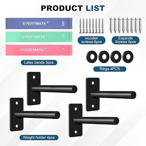 Miniatura 2 de EVERYMATE Weight Plate Rack, Wall Mount Weight Plate Holder for Bumper Plates, Max Weight Capacity 330 lb, Home Gym Organizer