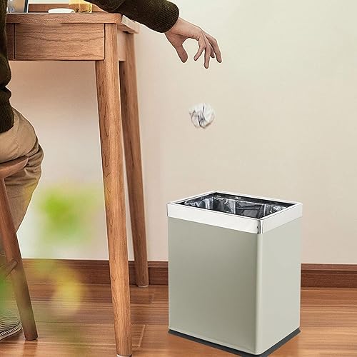 Miniatura 5 de Cubo de basura de metal con parte superior abierta "Invisi-Overlap", papelera de oficina pequeña, decoración moderna del hogar, forma rectangular