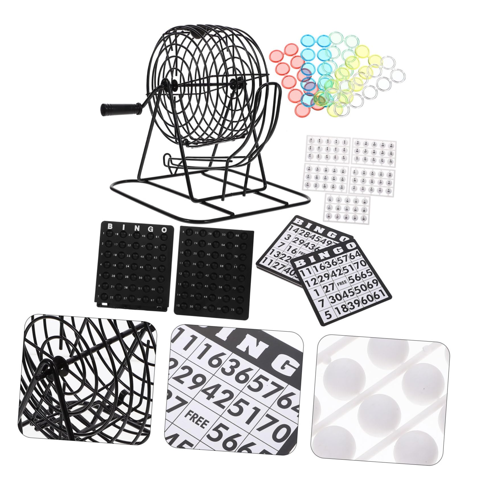 HEMOTON Jeu de Société Bingo Cage Métallique en Fer Noir, Jeu de Loterie Amusant et Captivant pour Maison ou Bar, Jouet Interactif pour Soirées en Famille