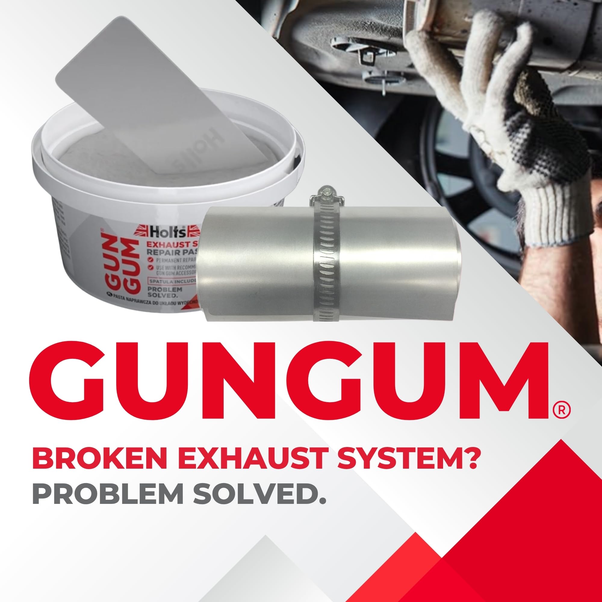 Holts Gun Gum Exhaust Repair Kit Permanent Gas-Tight Exhaust Fix Repair Paste + 3 Metal Bandages MOT Repair Solution — view 5