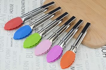 HINMAY Small Tongs with Silicone Tips 7-Inch Mini Serving Tongs, Set of 6