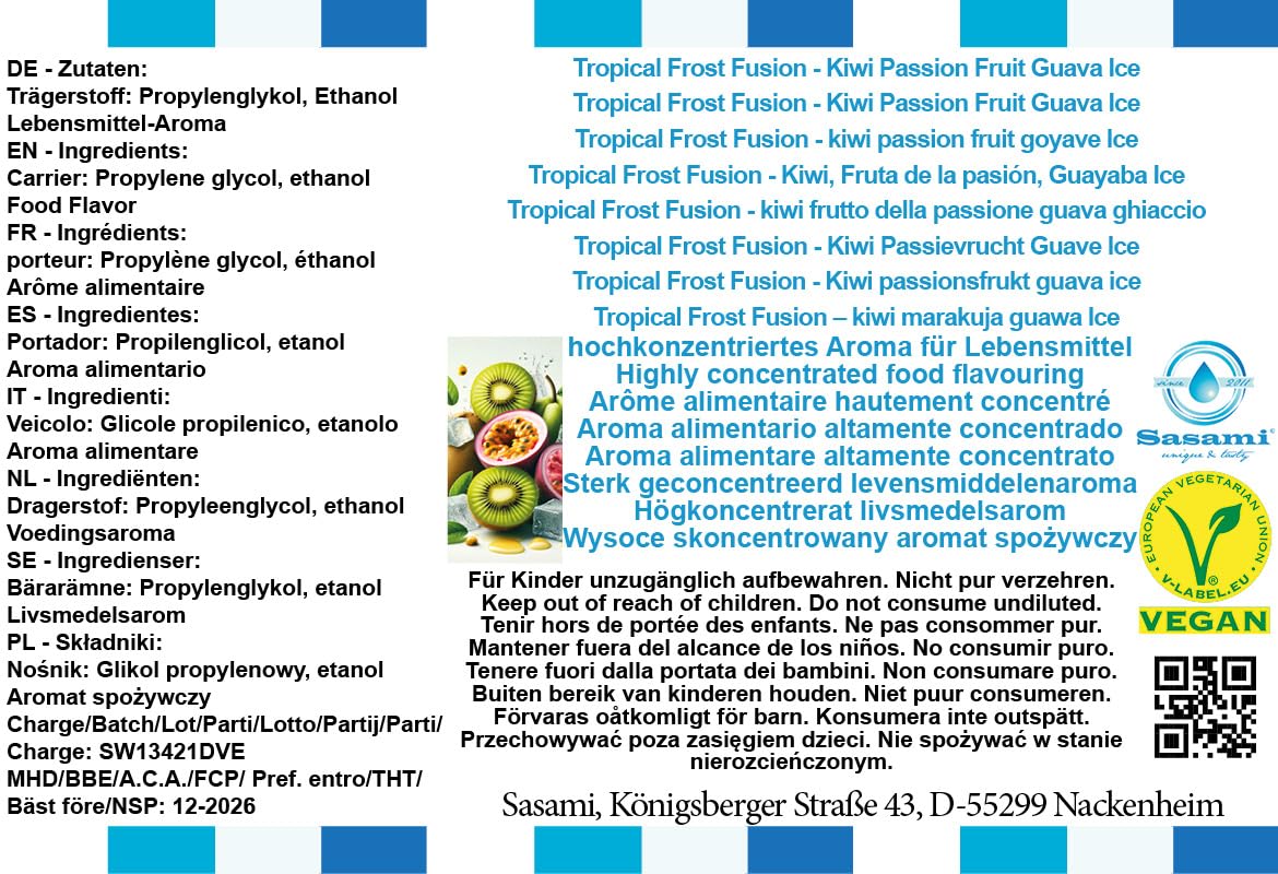 Tropical Frost Fusion - kiwi frutto della passione guava ghiaccio aroma concentrato - vegano - Sasami - 100ml
