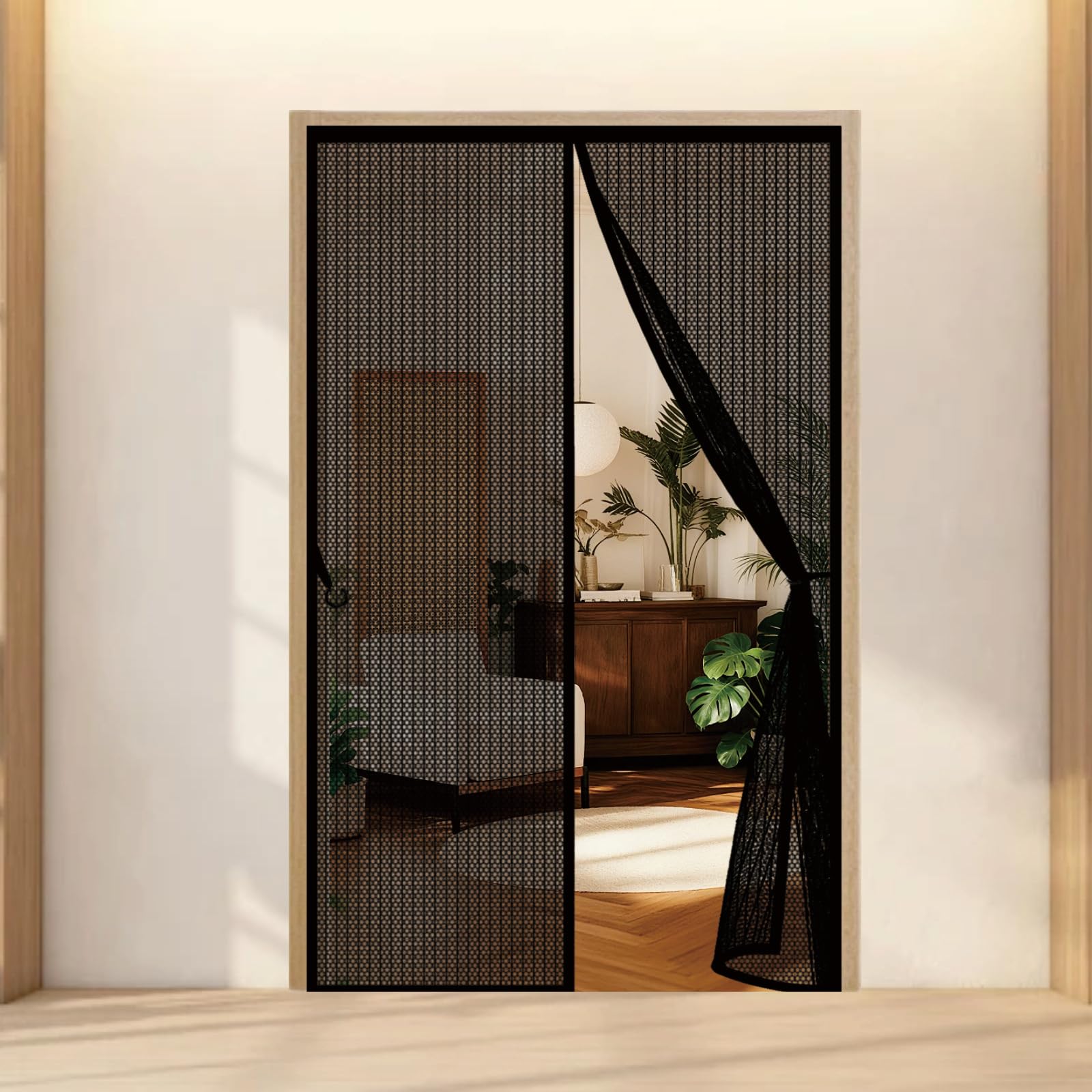 Magnetic Screen Door 84 x 198 cm with Reinforced Magnetic Strips Auto-Close, No Tools Installation, Keep Insects, Resistente Fly Screens for Doors for Bedroom, Black