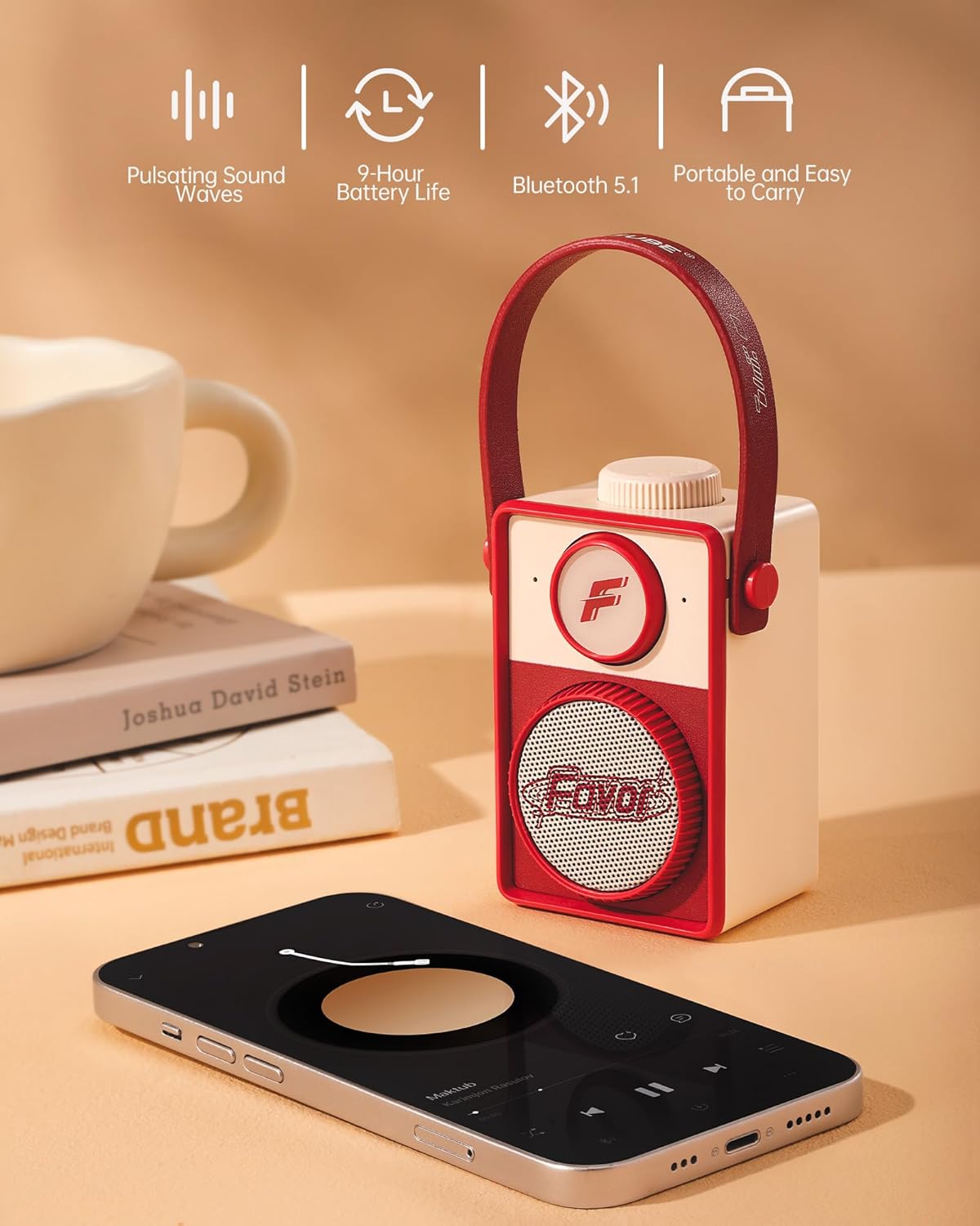 MARTUBE Retro Portable Bluetooth Speaker playing music from a smartphone
