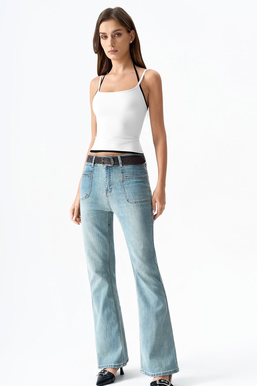 QINSEN Women's Spaghetti Strap Tank Top Slim Fitting Layered Halter Neck Sleeveless Cami Shirt - Image 5