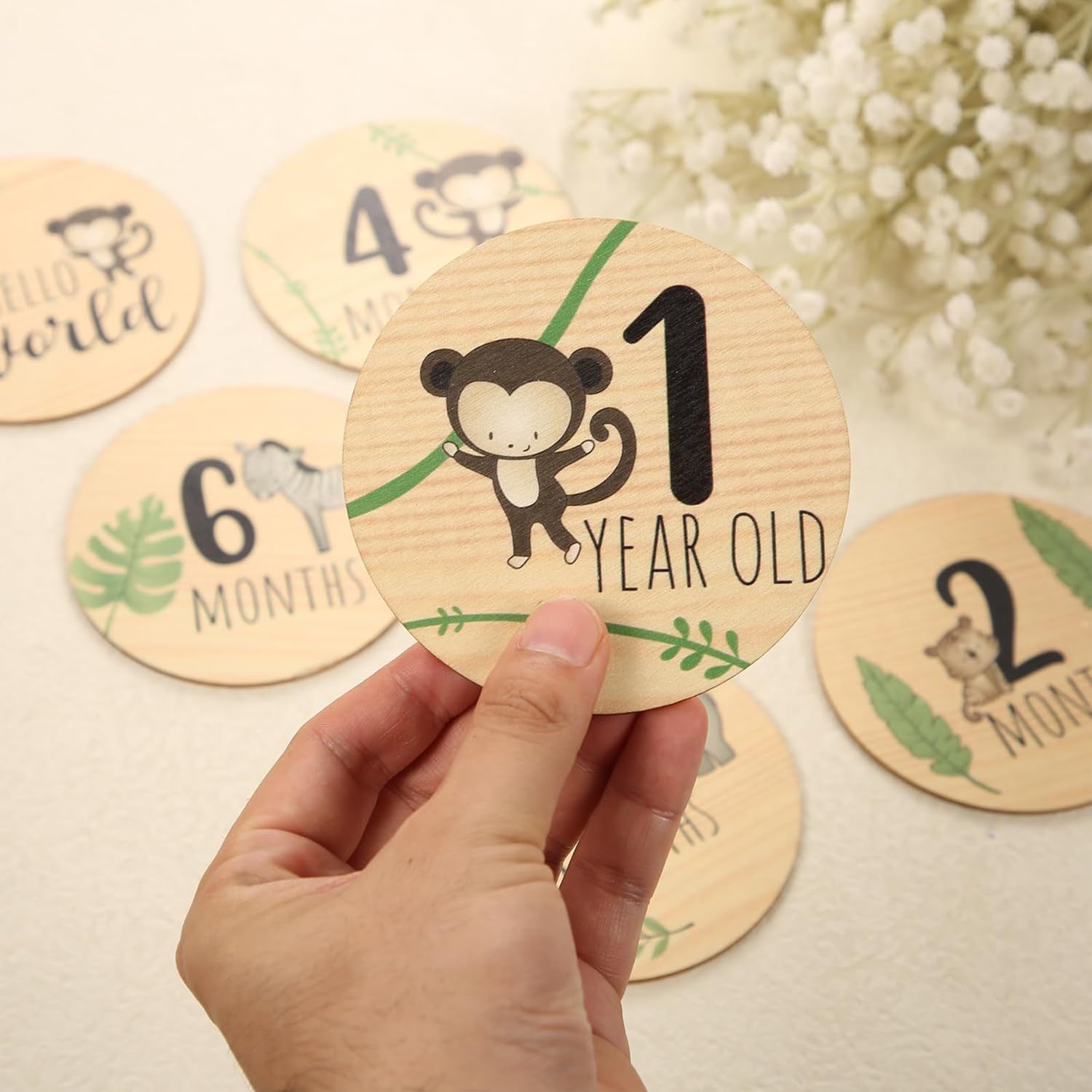 Snapklik.com : Wooden Baby Monthly Milestone Marker Discs