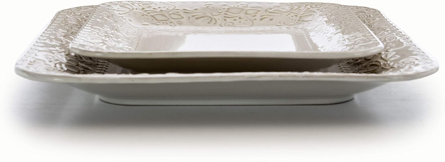  | Elama Ivory Lotus 16 Piece Square Stoneware Dinnerware Set: Dinnerware Sets