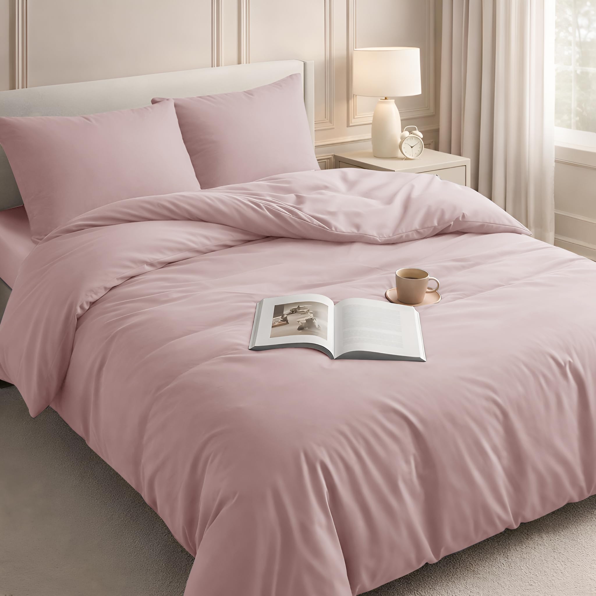 Velosso Duvet Cover Sets - Brushed Microfibre Duvet Covers with 2 Pillowcases - Hypoallergenic Ultra Soft Breathable Quilt Cover Set (Pink, King) — image 1