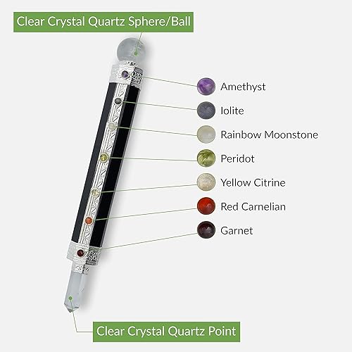 Miniatura 5 de Black Agate Turmalina Metafísica Curativa Varita de 6 pulgadas  7 chakras varita  Equilibrio dinámico de los chakras de energía y barra de sanación