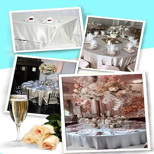 Miniatura 7 de Paquete de 6 manteles de satén blanco, fundas de satén de 57 x 108 pulgadas, mantel rectangular de seda brillante lavable, mantel de satén de tela