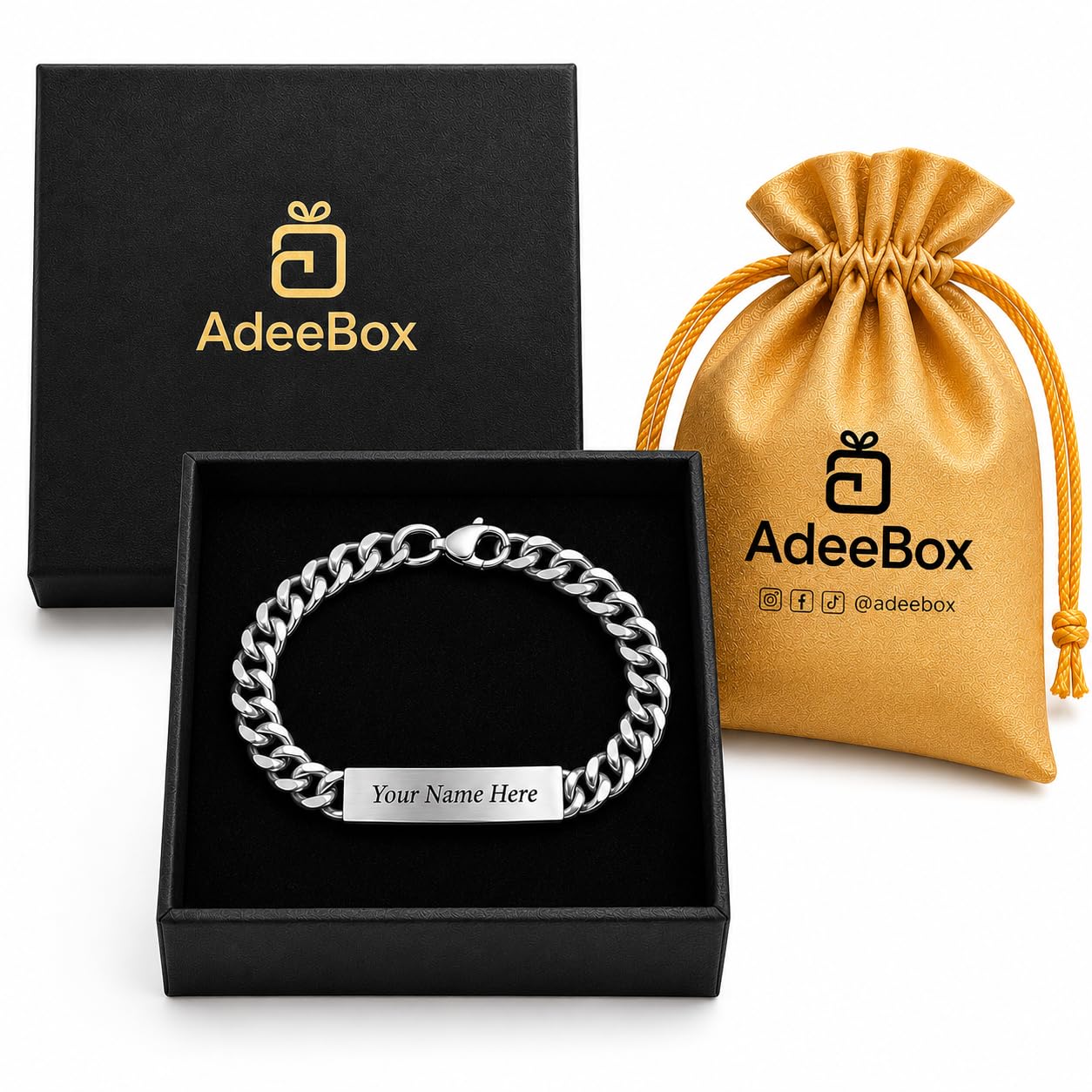Name Customisable Stainless Steel Cuban Chain ID Bracelet for Gifting. It Come with Premium Gift Packaging