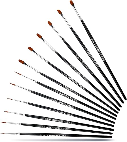 SCHPIRERR FARBEN - Juego de 12 pinceles de pintura para detalles, juego de pinceles para pintura al óleo, acrílico y acuarela, pinceles de pintura