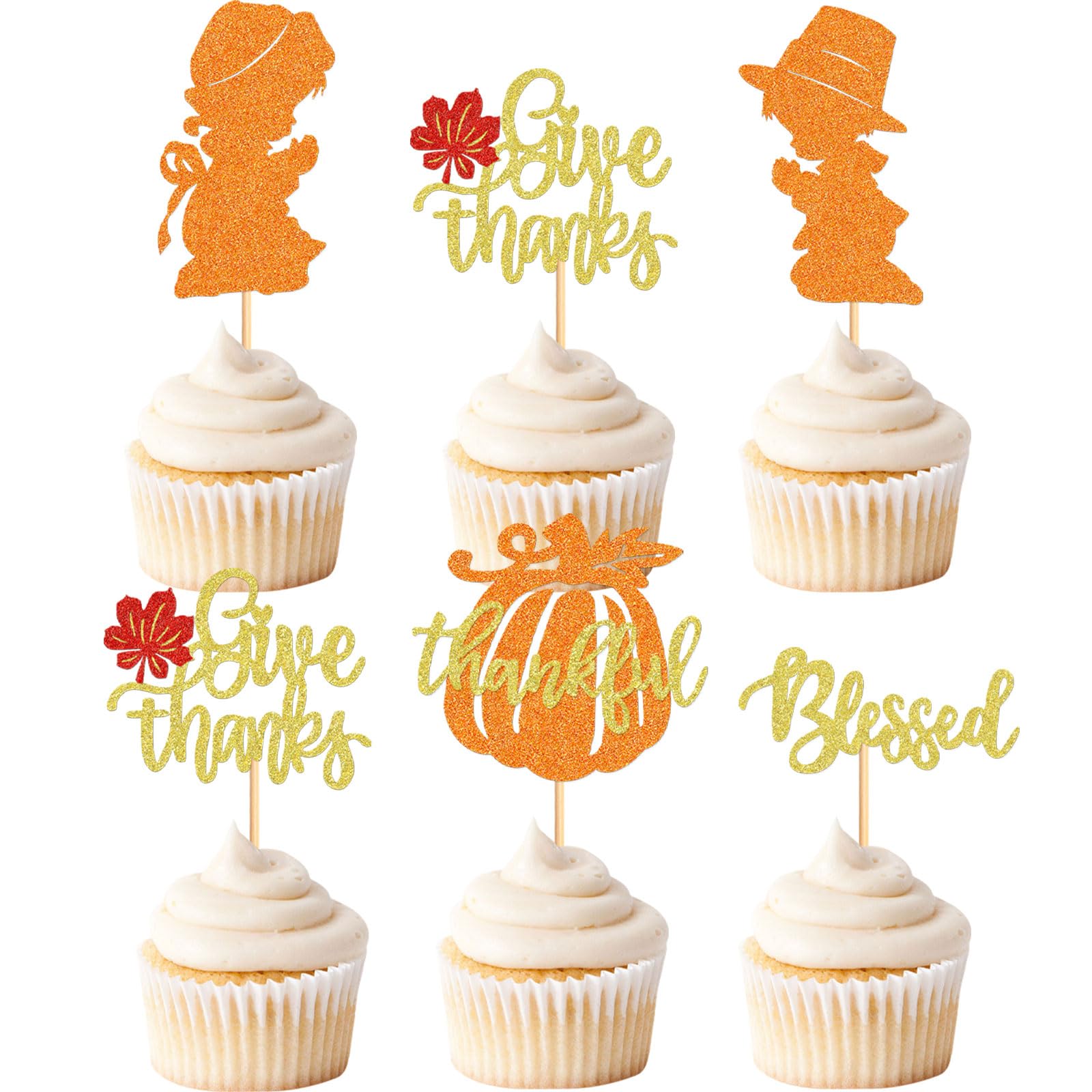 Keaziu 25 Pack Happy Thanksgiving Cupcake Toppers Give Thanks Cupcake Picks For Thanksgiving Theme Cake Decorations Birthday Party Thankful Dinner