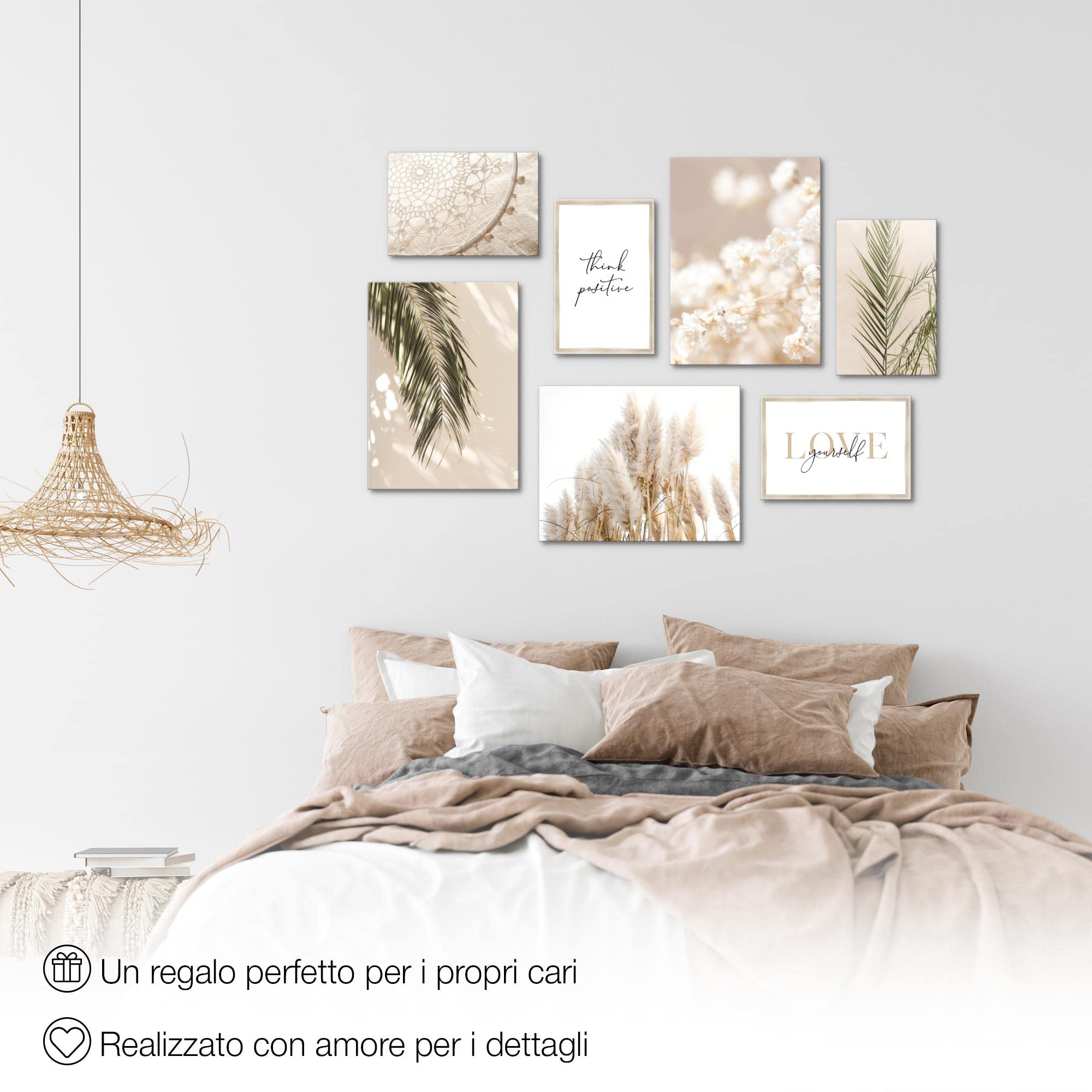 Novart Quadros - Completamente Pronto Da Appendere - Immagini - Boho Pampas Grass - 7 Pezzi Set Moderni - N005871a