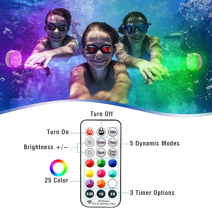 Luces de piscina recargables Qoolife 4-pack LED subacuáticas con control remoto miniatura 4