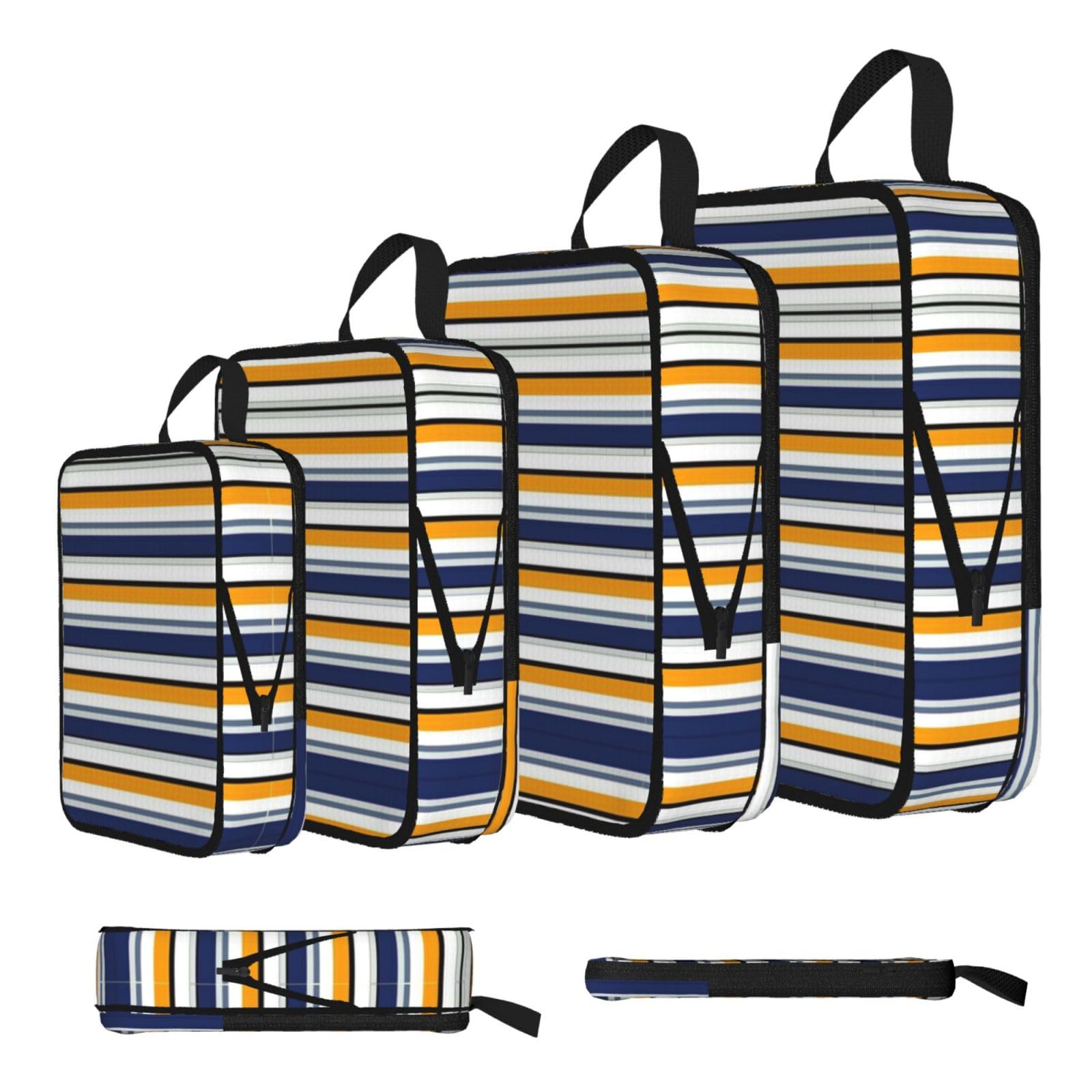 Striped Print Compression Packing Cubes 4-Piece Set With Multi- Compartment Travel Bag, Waterproof Suitcase Organiser Bags