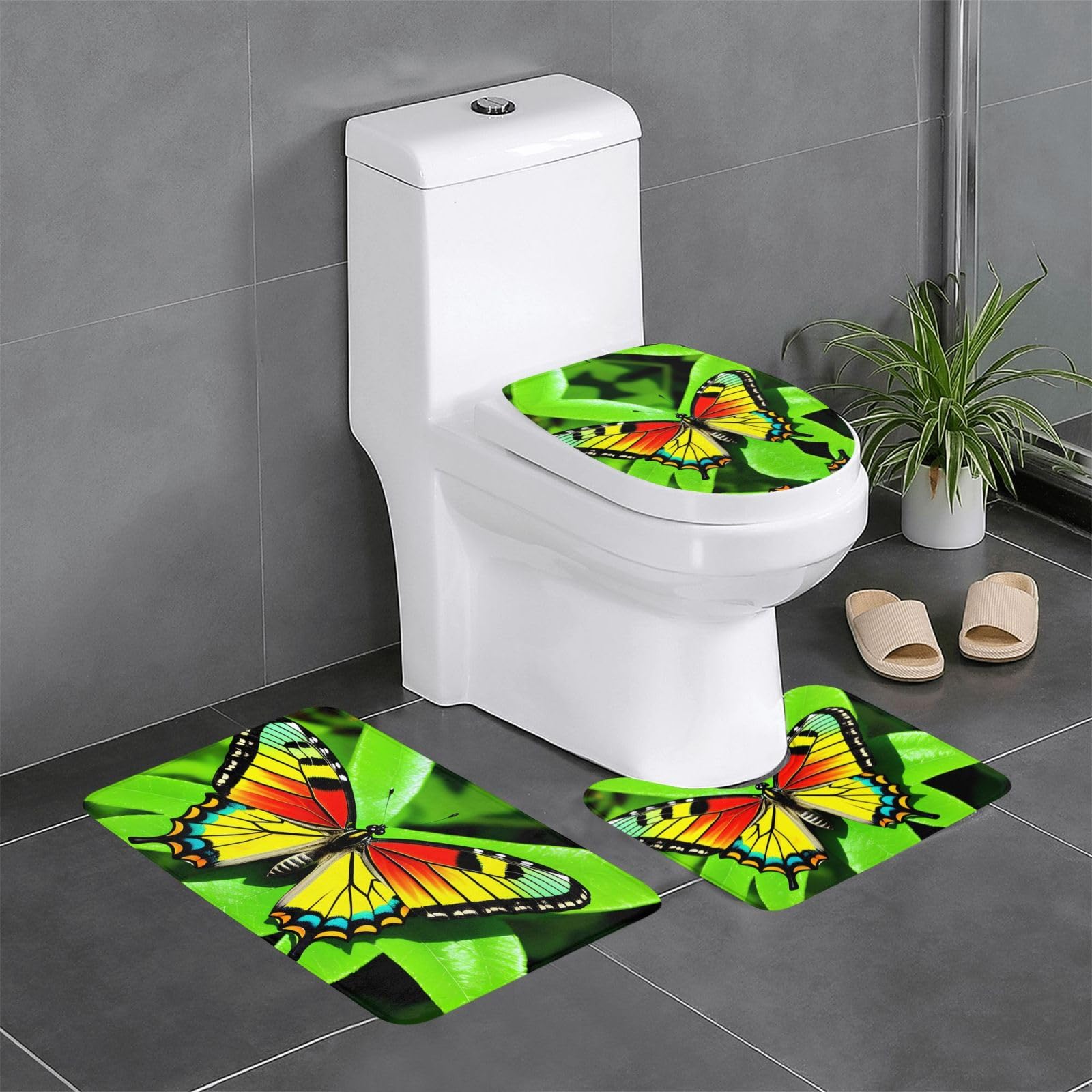 Tapis de salle de bain antidérapants Green Leaf lavables pour meuble-lavabo et WC