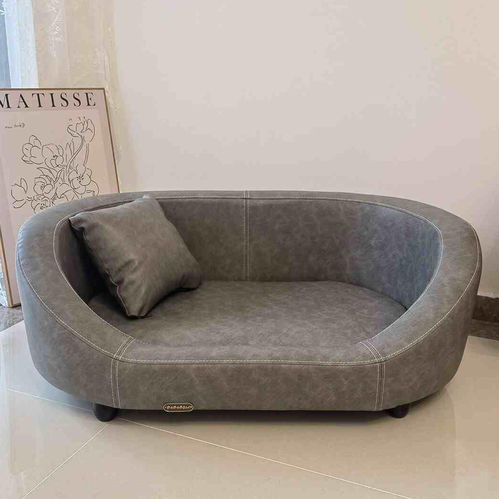 Canapé-lit d'intérieur de prestige en cuir et bois massif pour chien