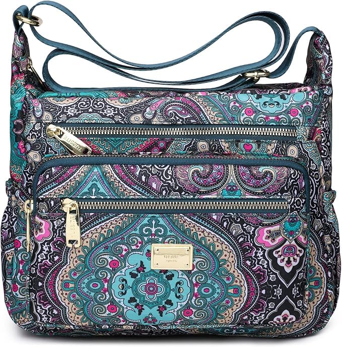 Image of Women Sling-body Bag Waterproof Nylon Multi-layer Sling Bag Casual Satchel Bag Shoulder Bag Messenger Bag Travel Sling-body Bag Day Pack Card Holder Black and Silver.