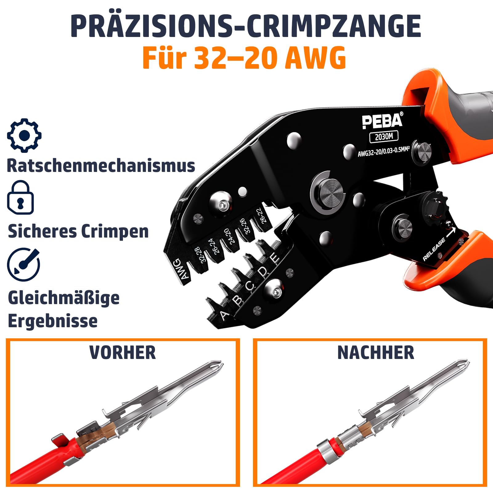 PEBA Crimpzangen-Set für Molex Micro-Fit 3.0 & Mini-Fit 4.2mm, Ratschen-Crimpwerkzeug Kit mit Stecker Gehäuse und Pins, Profi Terminal Presszange für 3D-Drucker & PC-Netzteil (2,0-3,0 mm)