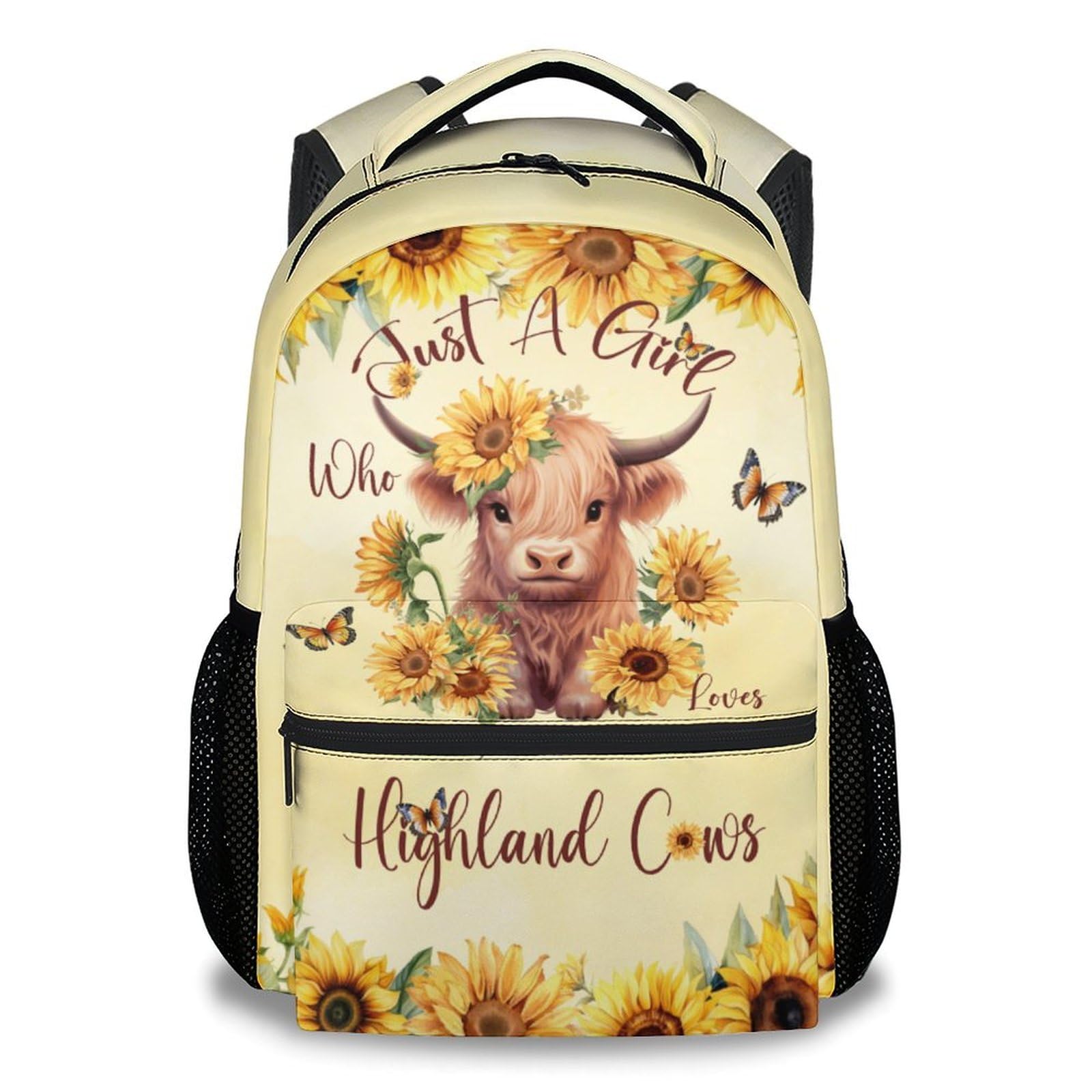 Kids School Backpack - 17 Inch Cute Highland Cow Bookbag for Girls - Durable School Bag for Elementary & Travel