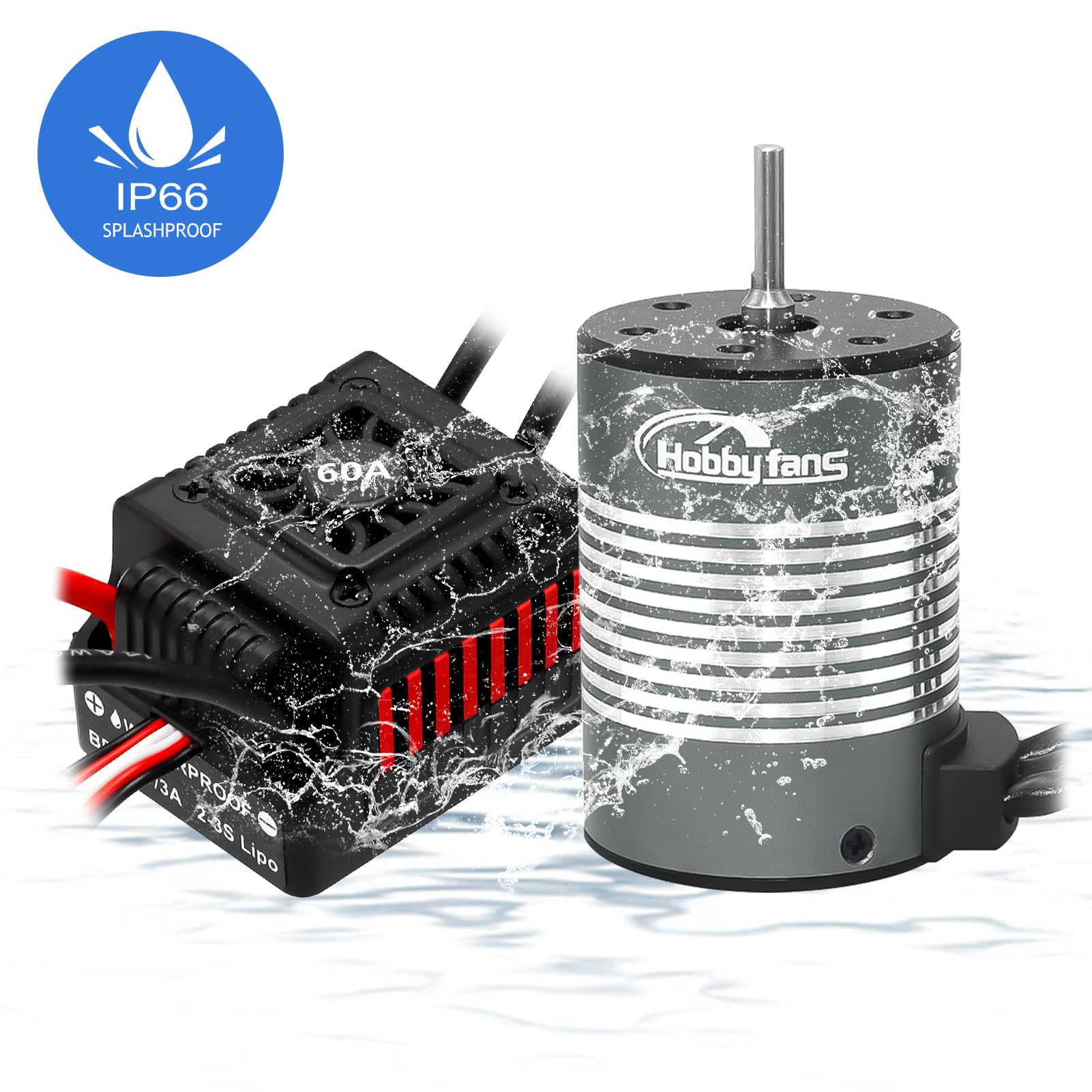 Motor sin escobillas impermeable S3650 de 4300 KV, eje de 3,175 mm con controlador de velocidad eléctrico ESC sin sentido de 60 A y disipador de calor para coche 1/10 RC camión, rojo